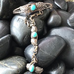 Sterling Native American Navajo Turquoise Slave Br